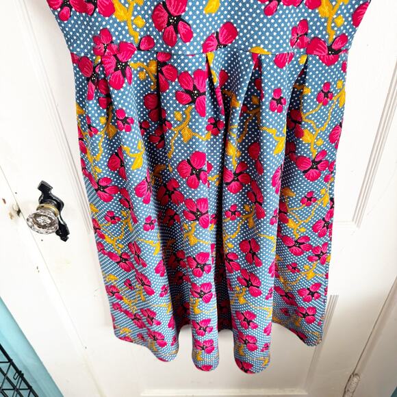 LuLaRoe Colorful Floral Amelia Dress Blue Pink Orange White A-Line Pockets Large - Picture 7 of 14